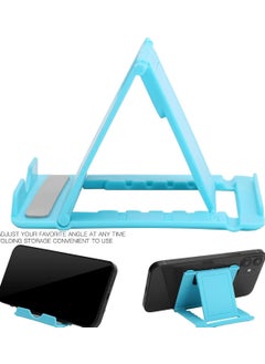 Qasul Mini Desktop Cell Phone Holder Foldable Stand for Mobile Phones and Tablets Portable, Non-Slip and Protection Mini Phone Support for Home Office (Blue)  - Image 2