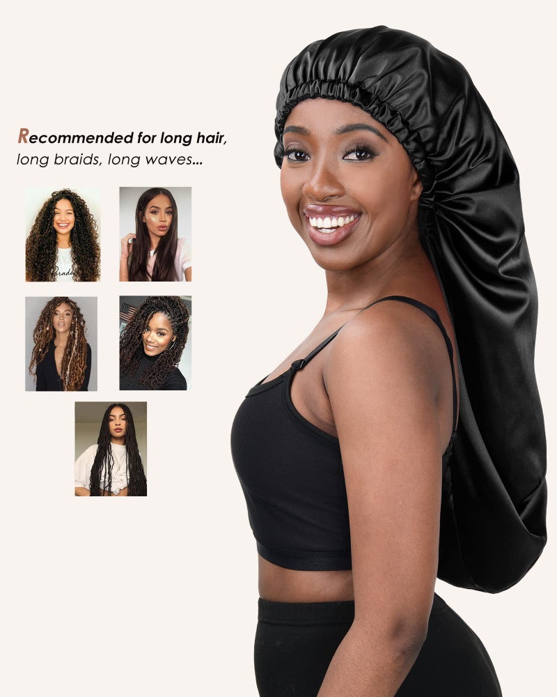 YANIBEST Long Bonnet Braid Bonnet for Sleeping Adjustable Satin Silk Bonnet for Braids Sleep Bonnet for Women Locs - Image 3