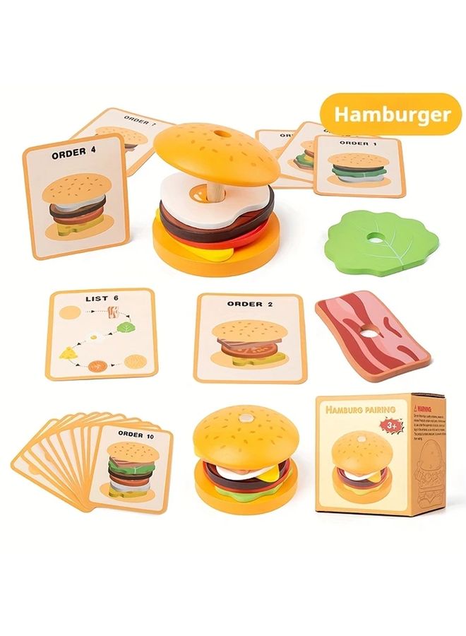 Hamburger Wooden Sorting Stacking Toy For Hand Eye Coordination Problem Solving Skills - Image 1
