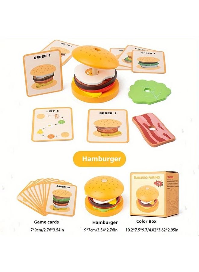 Hamburger Wooden Sorting Stacking Toy For Hand Eye Coordination Problem Solving Skills - Image 4