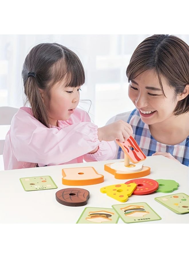 Hamburger Wooden Sorting Stacking Toy For Hand Eye Coordination Problem Solving Skills - Image 3