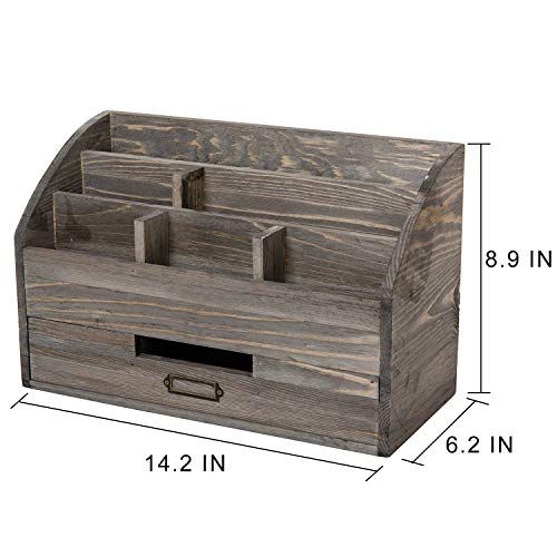 canwedance Distressed Rustic Wooden Office Desk Organizer 5 Compartment with 2 Drawer &Counter Desk Tabletop Desktop Mail Rack, Pens, Notebooks, Folders, Pencils and Office Supplies (Rock Grey) - Image 2