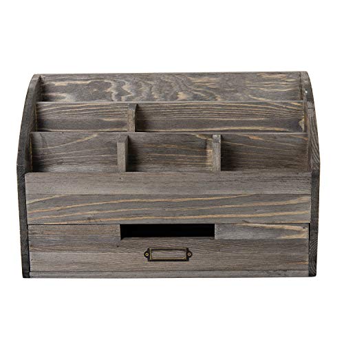 canwedance Distressed Rustic Wooden Office Desk Organizer 5 Compartment with 2 Drawer &Counter Desk Tabletop Desktop Mail Rack, Pens, Notebooks, Folders, Pencils and Office Supplies (Rock Grey) - Image 3