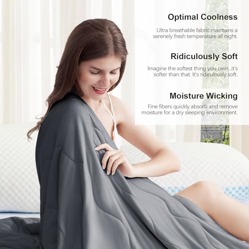 EASELAND بطانية EASELAND المريحة للتبريد بحجم كوين، قماش بارد يمتص حرارة الجسم، تصميم بارد مزدوج الجوانب بطانية ناعمة ورقيقة للتبريد لليالي الحارة (رمادي داكن، كوين (90"x90")) - Image 5