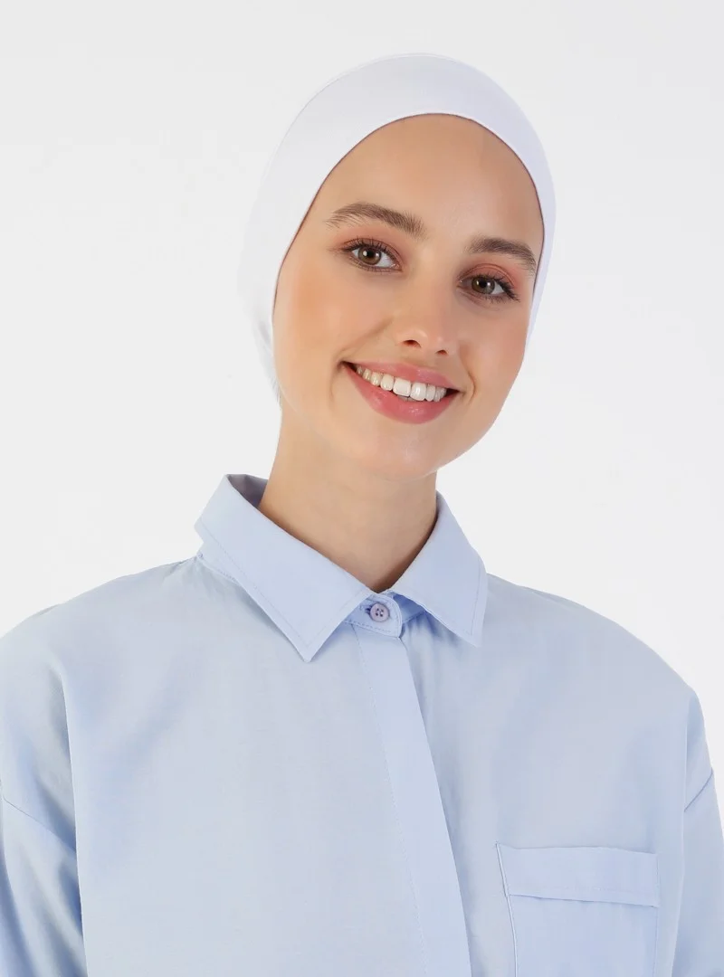 Ecardin Combed Cotton Wide Size Snap Bonnet - White -