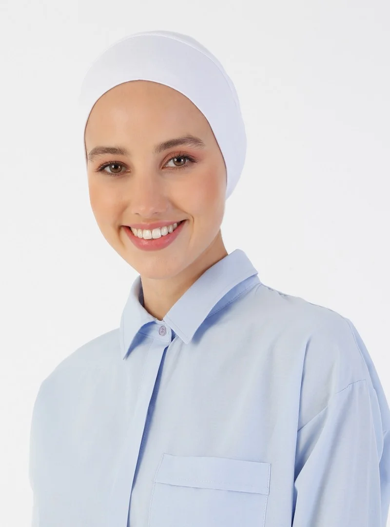 Ecardin Combed Cotton Wide Size Snap Bonnet - White -