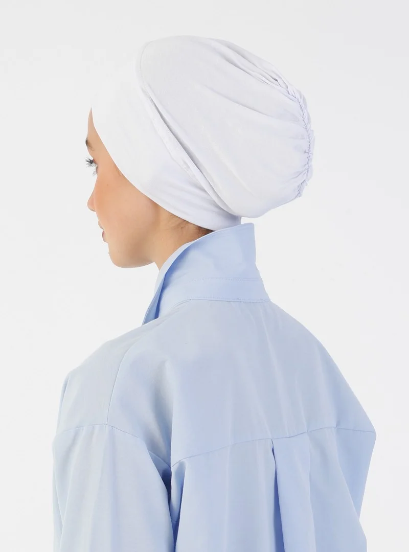 Ecardin Combed Cotton Wide Size Snap Bonnet - White -