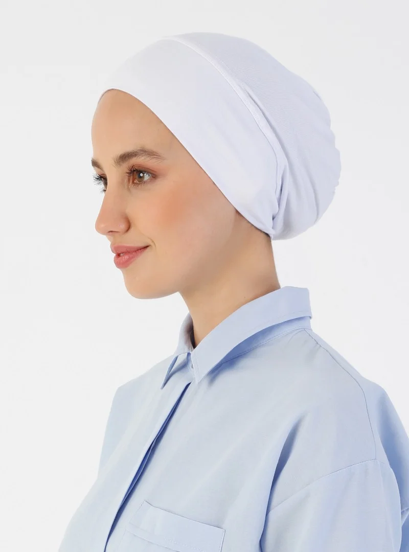 Ecardin Combed Cotton Wide Size Snap Bonnet - White -