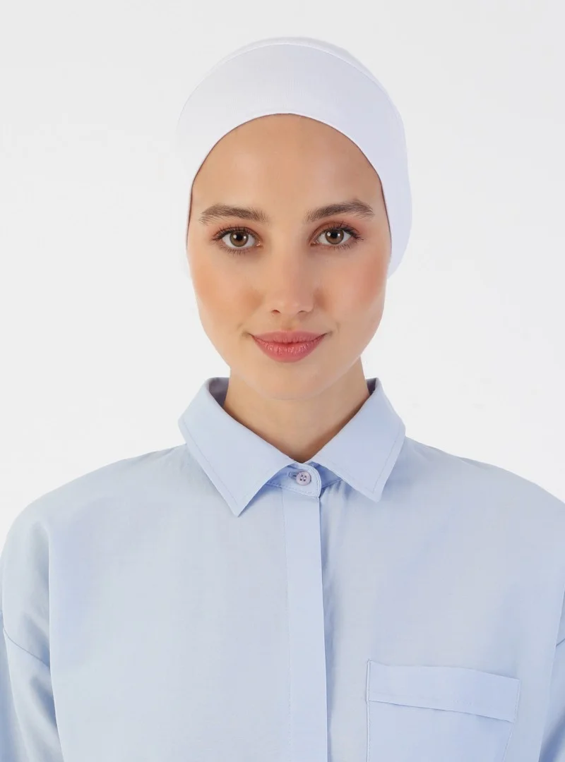 Ecardin Combed Cotton Wide Size Snap Bonnet - White -
