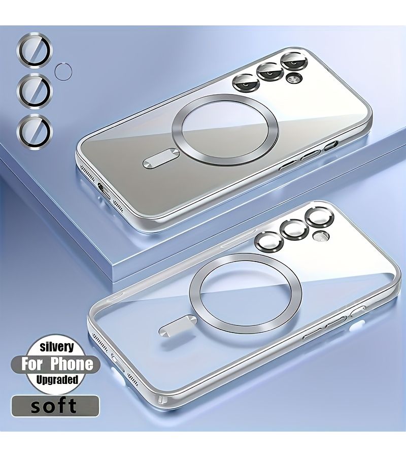 Silvery Magnetic Phone Case For Galaxy A36 Ultra Slim Clear Wireless Charging Holiday Gift - Image 4