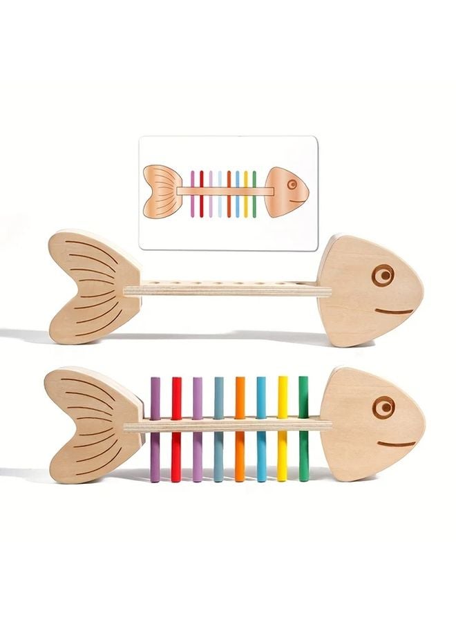 Wooden Fishbone Color Sorting Game With 30 Double Sided Cards For Cognitive Training - Image 4