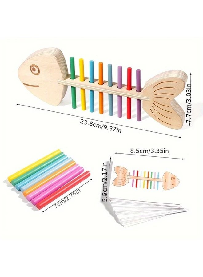 Wooden Fishbone Color Sorting Game With 30 Double Sided Cards For Cognitive Training - Image 3
