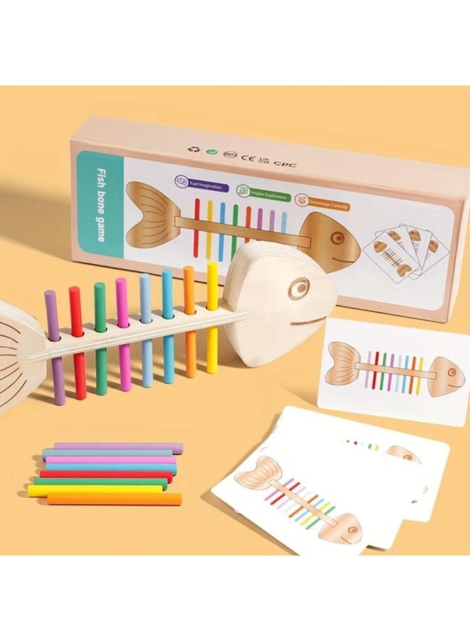 Wooden Fishbone Color Sorting Game With 30 Double Sided Cards For Cognitive Training - Image 2