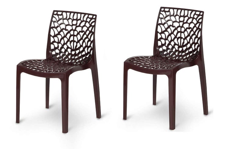 Binani Web Designer Plastic Chair for Home, Office and Restaurant and Cafe|Armless Chair for Dining Room| Heavy Duty Outdoor Plastic Chair | Designer Balcony Chair (Brown, Set of 2) - Image 1
