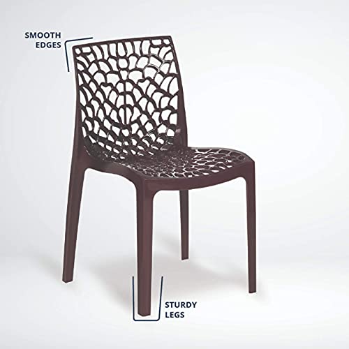Binani Web Designer Plastic Chair for Home, Office and Restaurant and Cafe|Armless Chair for Dining Room| Heavy Duty Outdoor Plastic Chair | Designer Balcony Chair (Brown, Set of 2) - Image 2