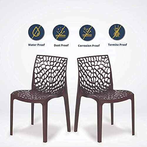 Binani Web Designer Plastic Chair for Home, Office and Restaurant and Cafe|Armless Chair for Dining Room| Heavy Duty Outdoor Plastic Chair | Designer Balcony Chair (Brown, Set of 2) - Image 5