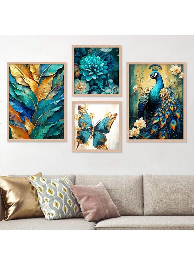 walllane - Modern Art Abstrect Peacock Painting For Living Room Bedroom Office Hotel| Nature Inspired Wall Decor Painting | Art Decor (10 Inch x 13 Inch) Set 4 Cate- 030 - Image 1