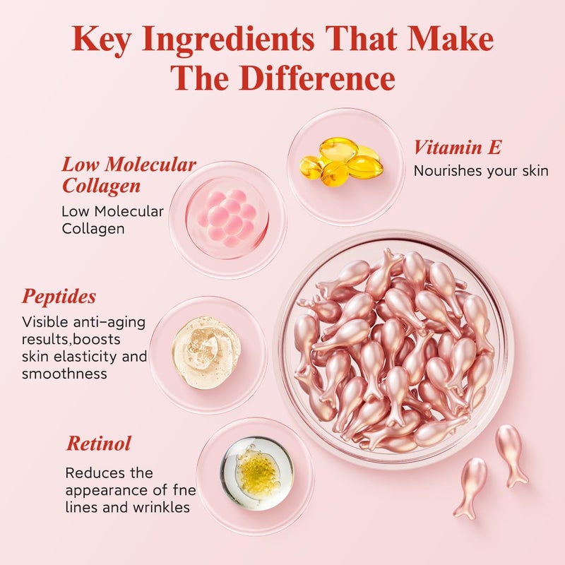 HKH Retinol Serum Capsules for Face: Anti-aging Wrinkle Skincare Serum with Vitamin A & E Collagen for Women - Moisturising Smoothing Fine Lines & Firming Skin - Travel Friendly (38 Capsules) - Image 3