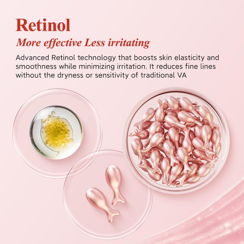 HKH Retinol Serum Capsules for Face: Anti-aging Wrinkle Skincare Serum with Vitamin A & E Collagen for Women - Moisturising Smoothing Fine Lines & Firming Skin - Travel Friendly (38 Capsules) - Image 4