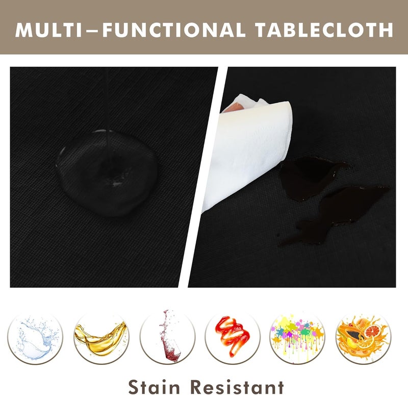 Nasitos 2 Pack Black Table Cloth Rectangle 52x70 Inch-Vinyl Plastic Table Cloth Disposable with Flannel Backing, Waterproof Wipeable Plastic Table Cover for Picnic, Corporate Events, Trade Shows - Image 2