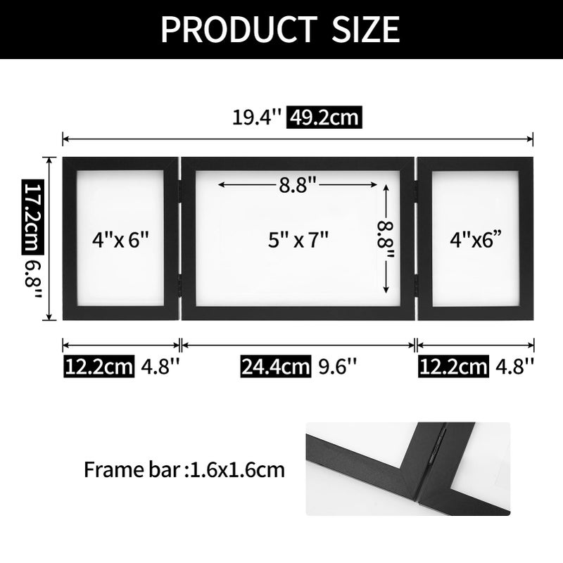 DECOCIAGA DECOCIAGA Hinged 3 Picture Frame 4x6 & 5x7 Folding Collage Photo Frames Multiple Wooden Desk Picture Frames with Mat for Office Tabletop or Wall Decor  Black  - Image 5
