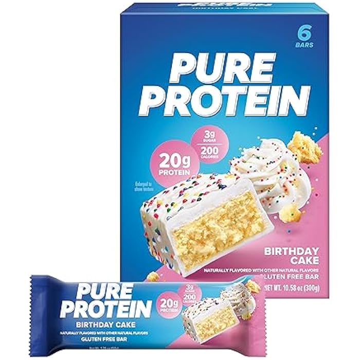 Pure Protein Bars, High Protein, Nutritious Snacks to Support Energy, Low Sugar, Gluten Free, Birthday Cake, 1.76 Ounce (Pack of 6) - Image 1