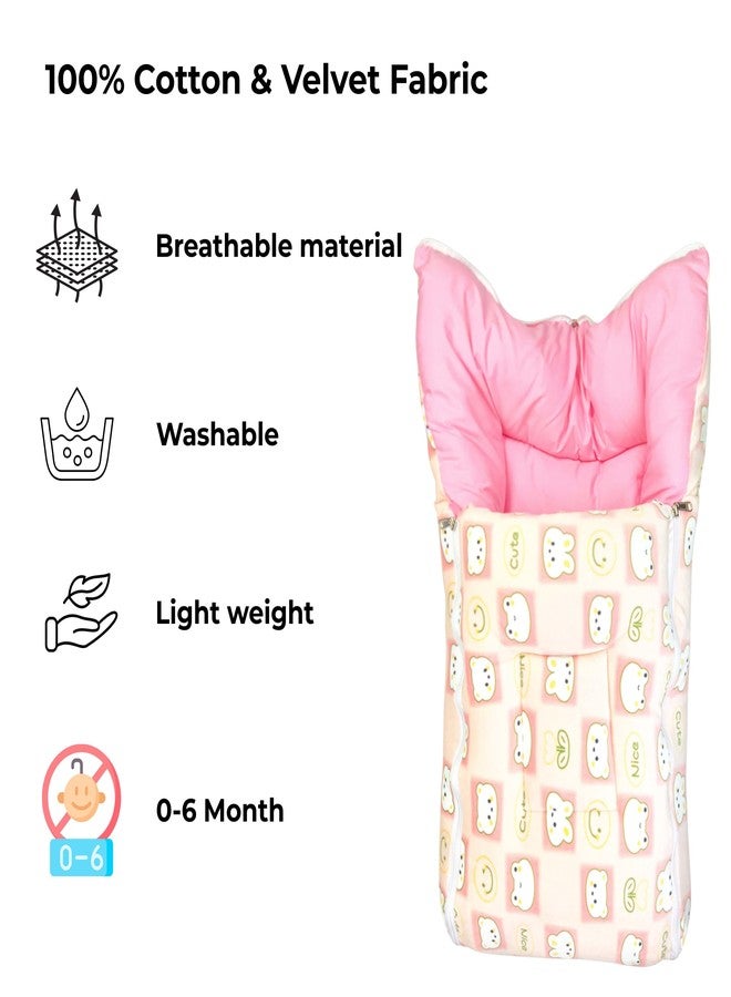 فوي دروب كيس نوم للأطفال من فوي دروب، ناعم ومخملي، عش حمل للأطفال حديثي الولادة مع غطاء رأس وسحاب، غطاء دافئ للأطفال الرضع لفصل الشتاء، والسفر، وعربة الأطفال، والاستخدام المنزلي، تصميم أرنب، مريح للأولاد والبنات (أبيض وردي فاتح) - Image 3