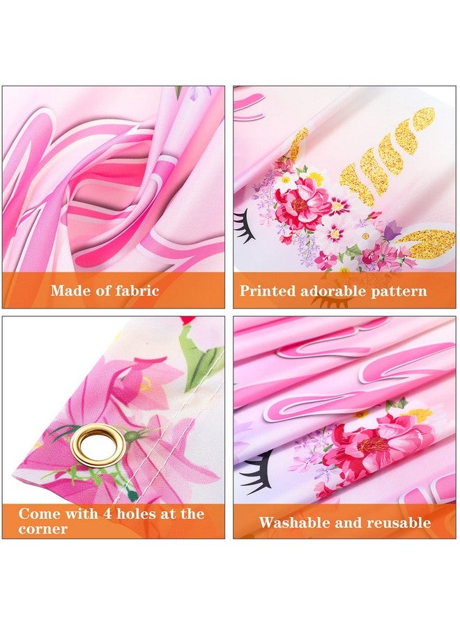 Tatuo Large Unicorn Happy Birthday Banner 1.3 x 8.2 ft Huge Pink Unicorn Flowers Birthday Banner Floral Yard Sign Decorations for Outdoor Indoor Party Decor Backdrop - Image 3