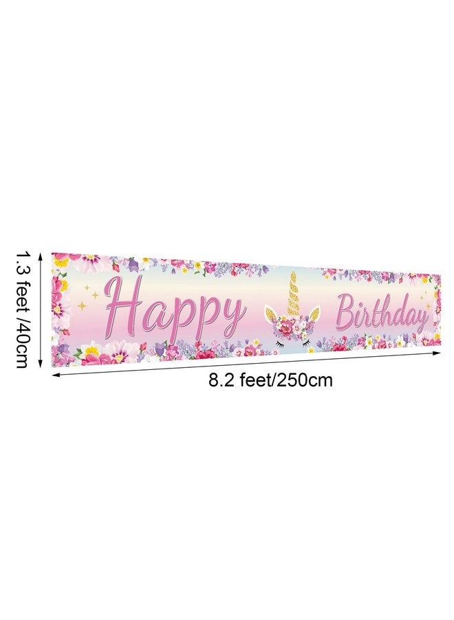 Tatuo Large Unicorn Happy Birthday Banner 1.3 x 8.2 ft Huge Pink Unicorn Flowers Birthday Banner Floral Yard Sign Decorations for Outdoor Indoor Party Decor Backdrop - Image 2