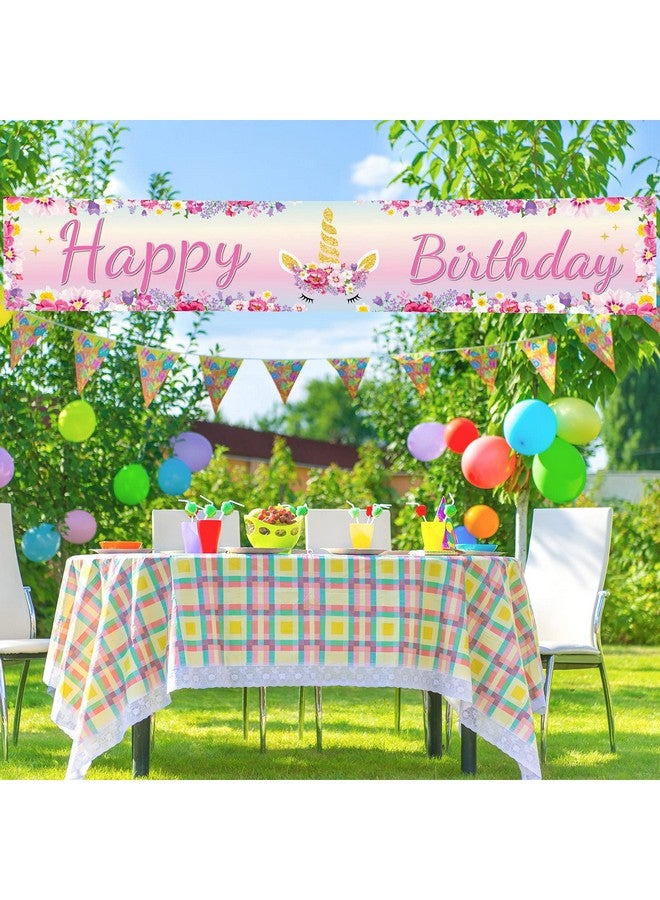 Tatuo Large Unicorn Happy Birthday Banner 1.3 x 8.2 ft Huge Pink Unicorn Flowers Birthday Banner Floral Yard Sign Decorations for Outdoor Indoor Party Decor Backdrop - Image 4