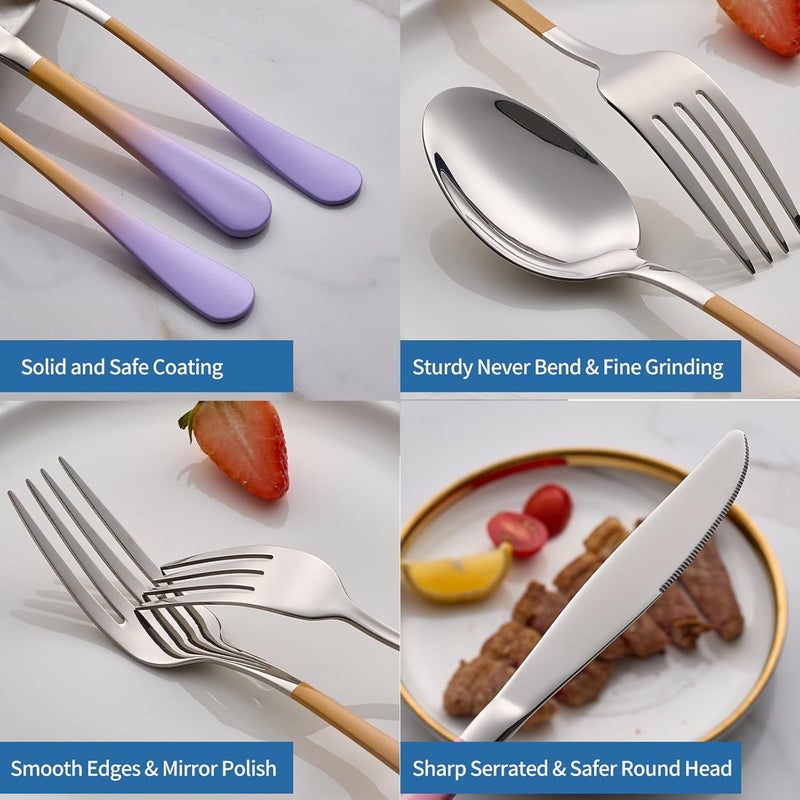 Moxinox 20-Piece Purple&Orange Silverware Set,18/0 Stainless Steel Colorful Handle Flatware Set, Service for 4, Modern Cutlery Set Includes Dinner Knives Forks Spoons, Mirror Polished,Dishwasher Safe - Image 5