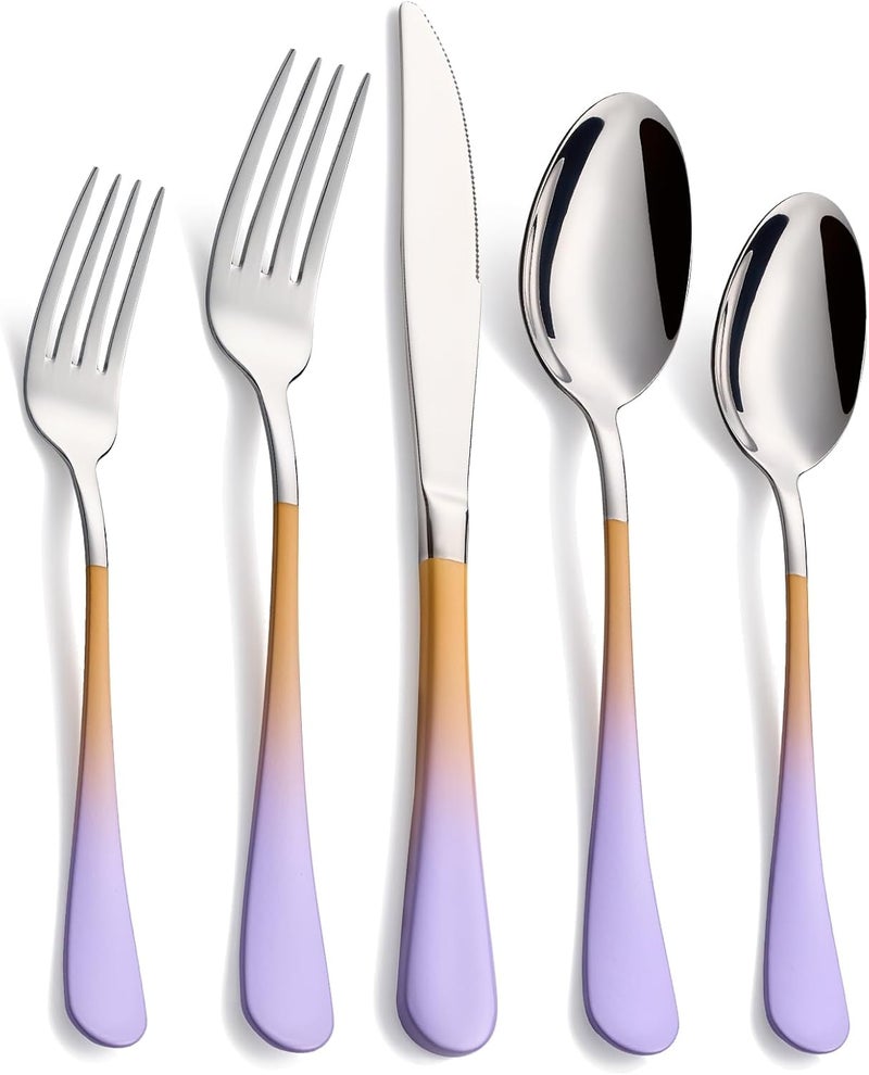 Moxinox 20-Piece Purple&Orange Silverware Set,18/0 Stainless Steel Colorful Handle Flatware Set, Service for 4, Modern Cutlery Set Includes Dinner Knives Forks Spoons, Mirror Polished,Dishwasher Safe - Image 1
