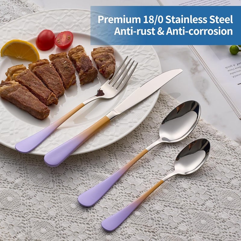 Moxinox 20-Piece Purple&Orange Silverware Set,18/0 Stainless Steel Colorful Handle Flatware Set, Service for 4, Modern Cutlery Set Includes Dinner Knives Forks Spoons, Mirror Polished,Dishwasher Safe - Image 4