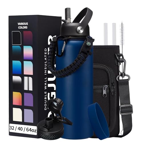 DIGJUPER WaterBottle Insulated 40oz with Straw  Carrying Pouch  Paracord Handle Leakproof Thermo Metal Bottle Keep Cold 48H Hot 24H Sport Canteen Stainless Steel Water Bottle for Indoor