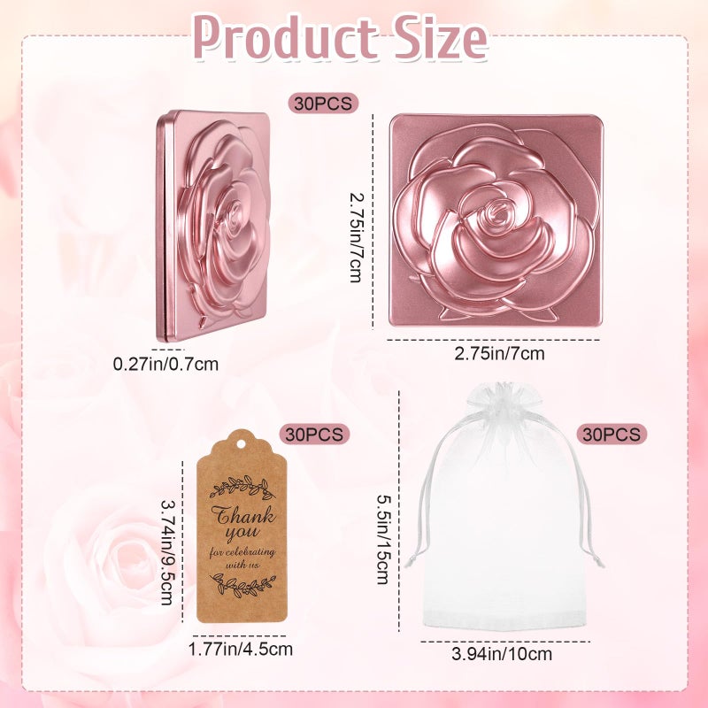 SXoonKing 30 Sets Rose Compact Mirrors Bulk, Quinceanera Gifts Souvenir Rose Gold Party Favors - Small Compact Mirror Bulk with Thank You Tags and Organza Bag for Quinceanera Wedding Favors for Guests - Image 2