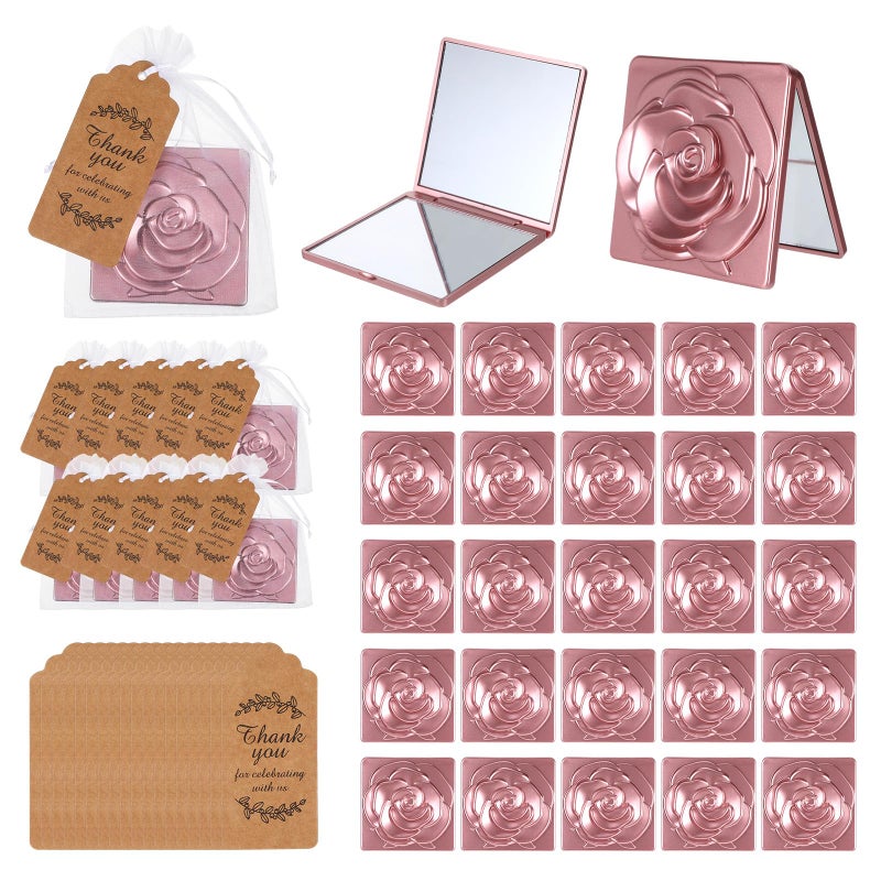 SXoonKing 30 Sets Rose Compact Mirrors Bulk, Quinceanera Gifts Souvenir Rose Gold Party Favors - Small Compact Mirror Bulk with Thank You Tags and Organza Bag for Quinceanera Wedding Favors for Guests - Image 1