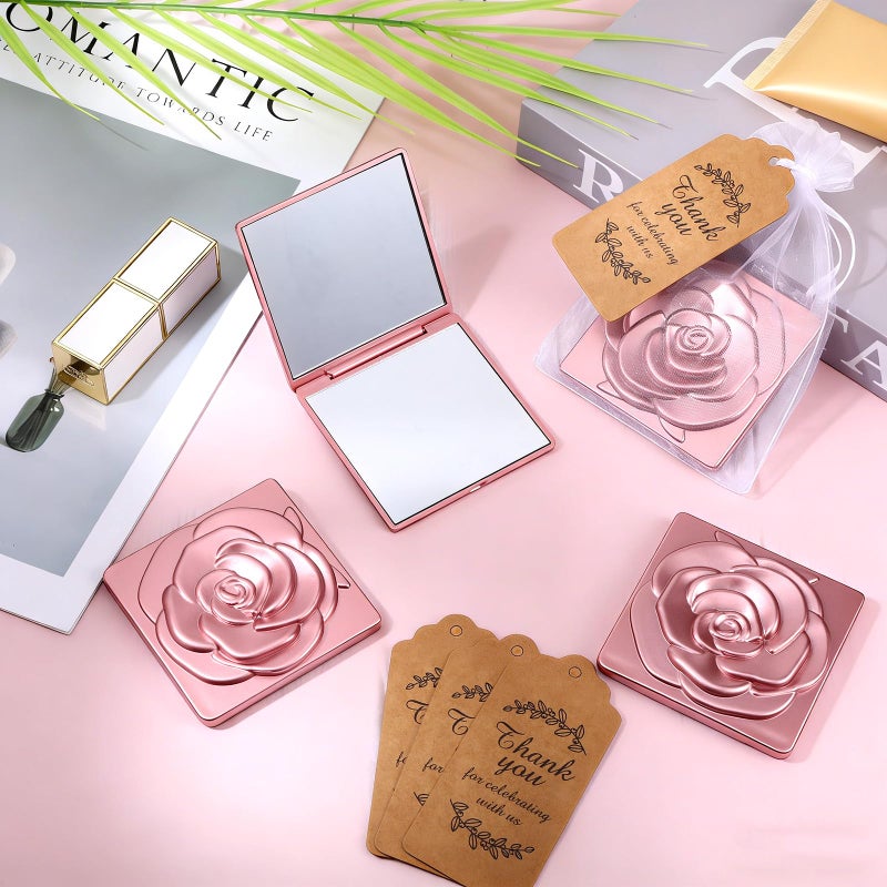 SXoonKing 30 Sets Rose Compact Mirrors Bulk, Quinceanera Gifts Souvenir Rose Gold Party Favors - Small Compact Mirror Bulk with Thank You Tags and Organza Bag for Quinceanera Wedding Favors for Guests - Image 3