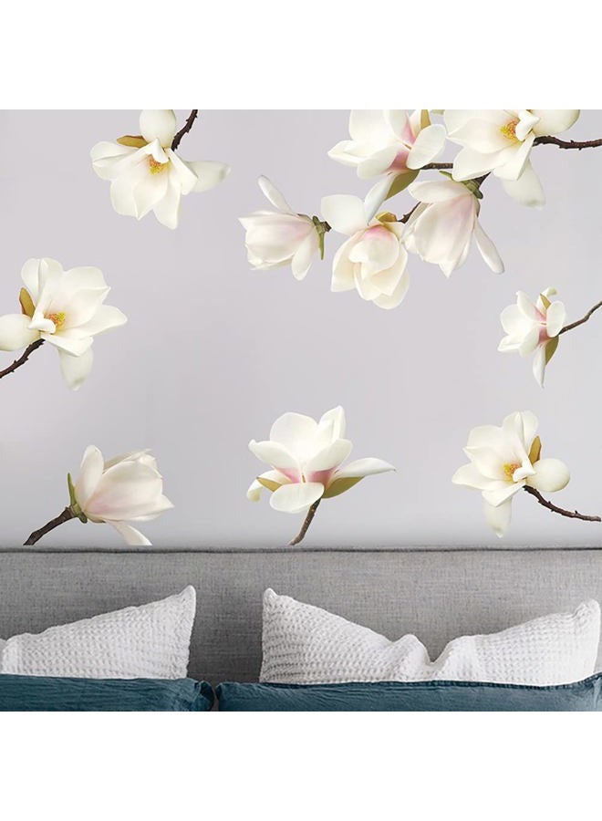 Runtoo 3D White Flower Wall Stickers Magnolia Floral Wall Art Decals for Girls Bedroom Living Room Wall Decor - Image 2