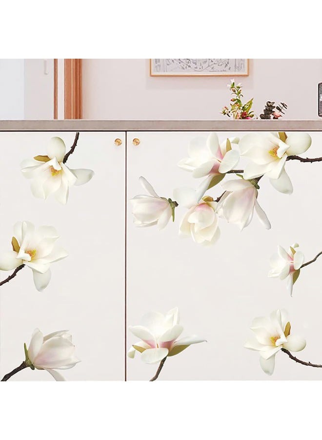 Runtoo 3D White Flower Wall Stickers Magnolia Floral Wall Art Decals for Girls Bedroom Living Room Wall Decor - Image 3