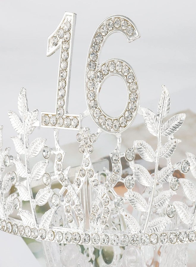 CIEHER Sweet 16 Sash & 16 Birthday Crown for Girls Set, Sweet Sixteen Birthday Sash Tiara 16th Birthday Sash and 16 Crown for Girls 16 Tiara 16th Birthday Gifts for Girls Happy 16th Birthday Party Favor Supplies Sweet 16 Birthday Decorations - Silver - Image 3