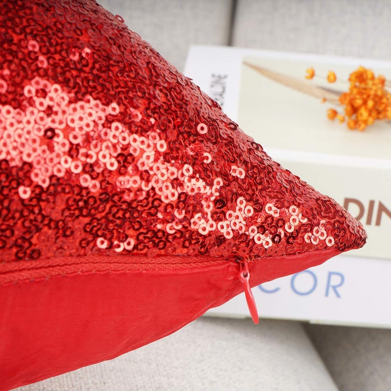 YOUR SMILE Pack of 2, New Luxury Series Red Decorative Glitzy Sequin & Comfy Satin Solid Throw Pillow Cover Cushion Case for Wedding/Party,12" x 20" - Image 4