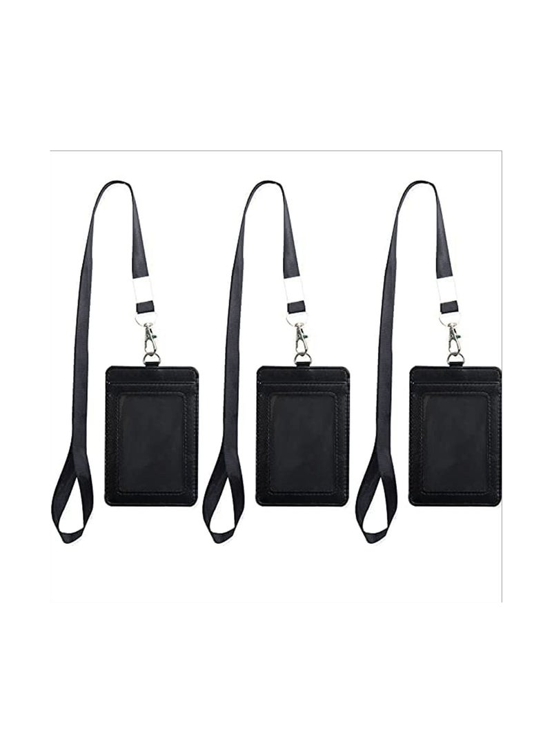 Generic Badge Holders, 3 Pcs Heavy Duty Retractable Reel Clips Set with Carabiner Clip, Vertical Leather ID Card Holder, Black - Image 1