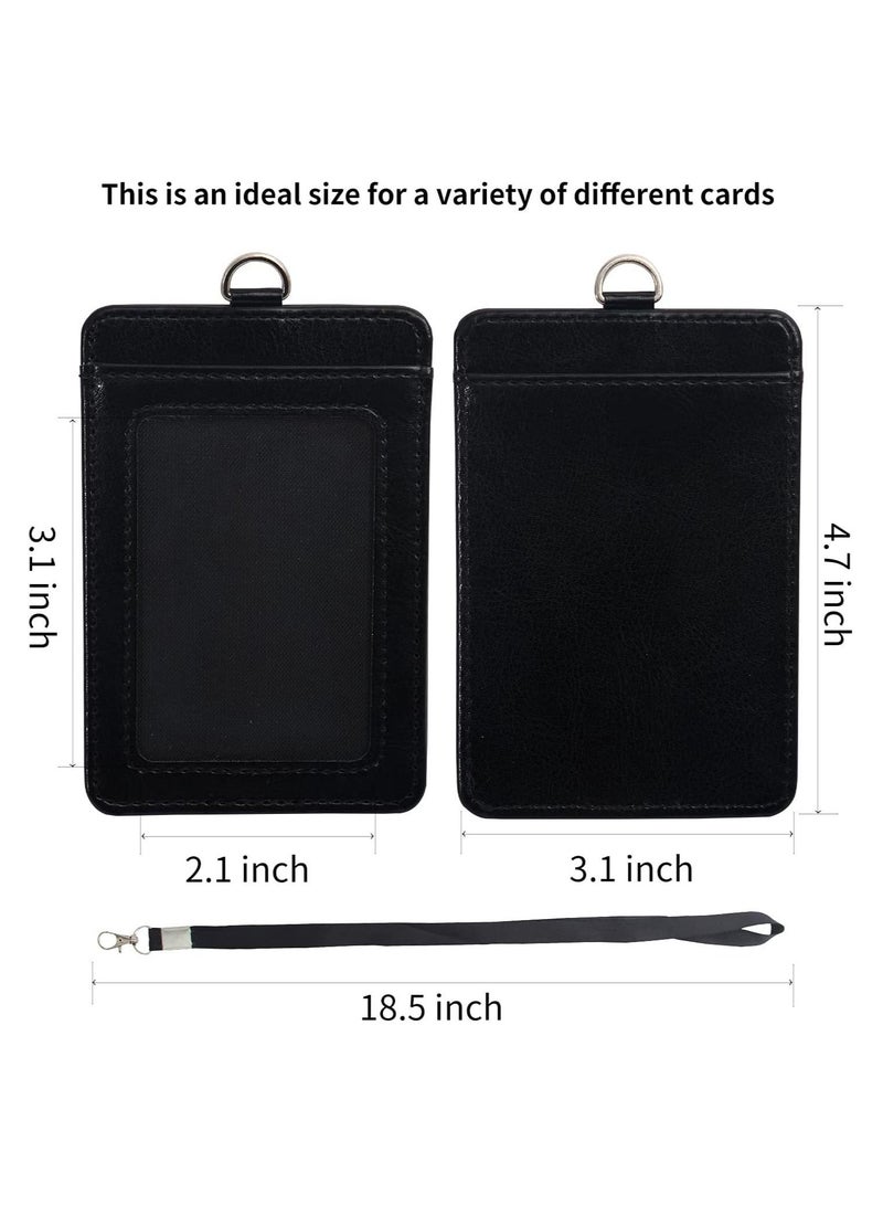 Generic Badge Holders, 3 Pcs Heavy Duty Retractable Reel Clips Set with Carabiner Clip, Vertical Leather ID Card Holder, Black - Image 3