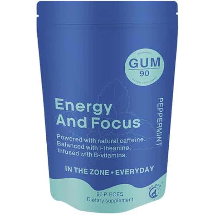 Mr Ros Energy & Focus Gum (Peppermint, 90 Pieces) | 80mg Natural Caffeine + L-Theanine + Vitamin B12 & B6 | Sugar Free Nootropic Brain Supplement - Image 1