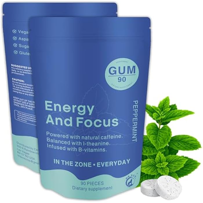 Mr Ros Energy & Focus Gum (Peppermint, 90 Pieces) | 80mg Natural Caffeine + L-Theanine + Vitamin B12 & B6 | Sugar Free Nootropic Brain Supplement - Image 2