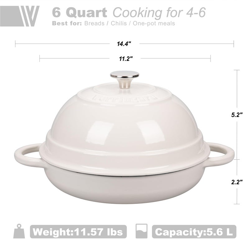 VORRINGARD Cast Iron Enameled Dutch Oven Pot with Lid for Bread Baking, Bread Oven, 6 Quart, White - Image 2