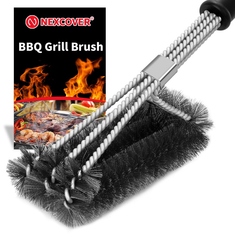 فرشاة الشواء NEXCOVER 18 فرشاة BBQ آمنة من الأسلاك للشواء الخارجي 3 في 1 منظف شواء فعال من الفولاذ المقاوم للصدأ ملحقات BBQ لجميع الشوايات