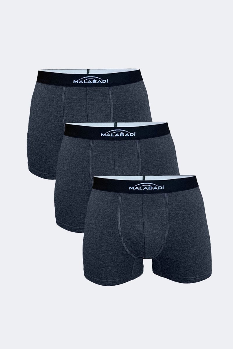 Malabadi Men's Anthracite 3 Piece Cotton Elastane Boxer 3M075  - Image 1