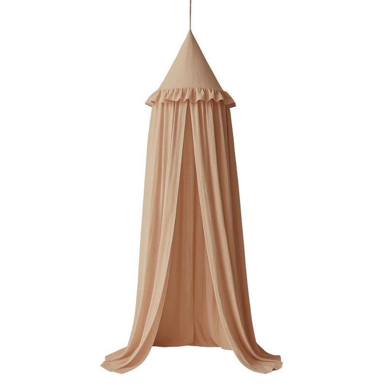 Wonder Space Kids Bed Canopy with Ruffles Pastel Neutral Color for Boys Girls Frilled Cotton Tent Nursery Room Baby Crib Hanging Curtain Mosquito Netting Children Reading Nook Decoration Nougat - Image 2