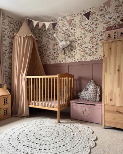 Wonder Space Kids Bed Canopy with Ruffles Pastel Neutral Color for Boys Girls Frilled Cotton Tent Nursery Room Baby Crib Hanging Curtain Mosquito Netting Children Reading Nook Decoration Nougat - Image 3